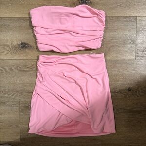 Zara Pink Ruched Mini Skirt Set